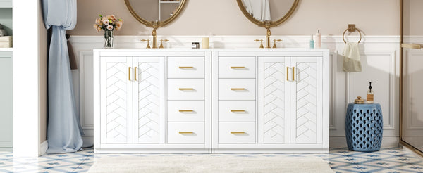 English Elm 72'' Modern Bathroom Vanity Set With Ceramic Sink, Solid Wood Frame, Soft-Close Drawers & Doors N710SS00013K