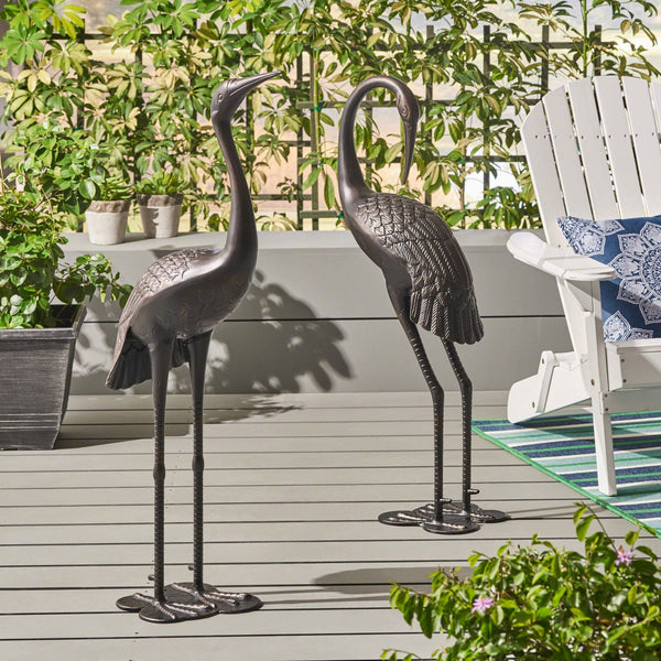 English Elm Christopher Knight Home® - Bird Antique Bronze Rust‑Proof Aluminum Crane Garden Statues Set of 2 — Handcrafted, Weather‑Resistant Elegance for Patio (43" Tall) 62909.00SHNCOP_62910.00SHNCOP