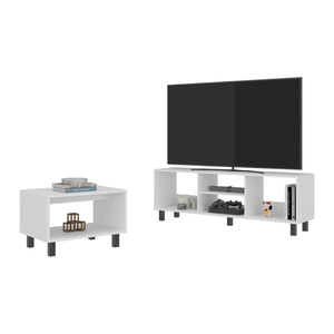 English Elm Carter 2 Piece Living Room Set with White Tv Stand and Open Shelf Coffee Table B097P474316