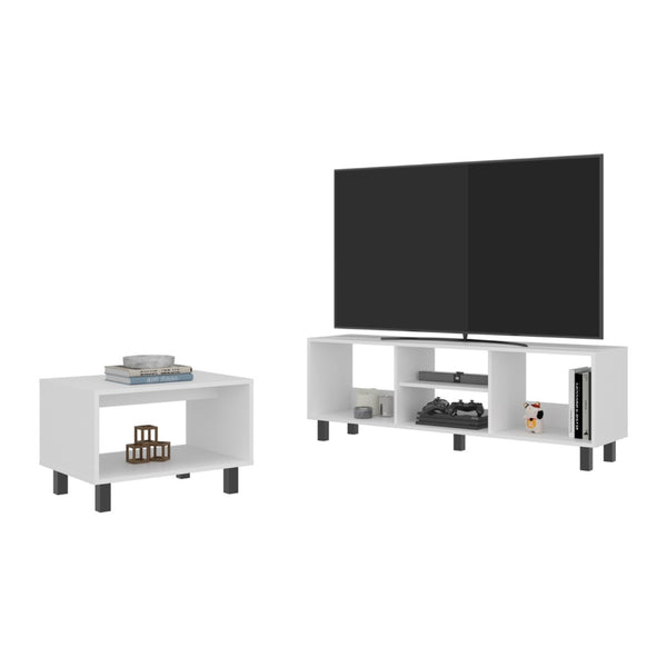 English Elm Carter 2 Piece Living Room Set with White Tv Stand and Open Shelf Coffee Table B097P474316