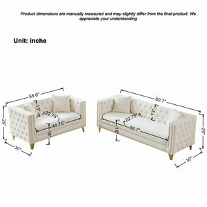 English Elm Chesterfield Velvet Sofa Set - Elegant 3+2 Seater With Button Tufting & Square Arms For Comfort W3373S00030