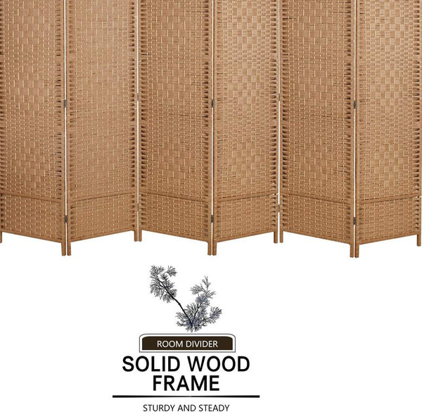 English Elm 6 Panel Room Divider Folding Screen with Hand-Woven Arched Panels Pine Frame Privacy Partition Room Decor Natural Wood W3198P299211