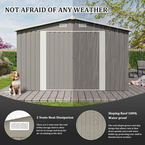English Elm Campcraft Galvanized Steel Outdoor Storage Shed with Lockable Doors and Four Air Vents Light Gray W1598S00023