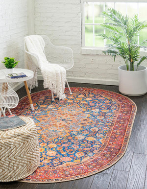 Unique Loom Timeless James Machine Made Medallion Rug Navy Blue, Beige/Blue/Ivory/Olive/Orange/Red 5' 1" x 8' 0"
