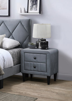 English Elm Grey Velvet Nightstand with 2 Spacious Drawers, Sleek Tempered Legs, 21"x16"x22"H Stylish Bedside Storage and Easy Assembly B011P190167