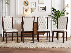 English Elm Upholstered High-Back Dining Chairs Set of 4 with Diamond Tufting, Nailhead Trim & Solid Wood Legs, Durable Comfort for Kitchen, Dining Room, Restaurant Seating Beige,Espresso N752P331360P