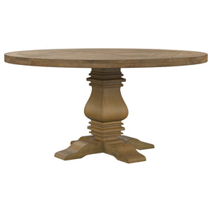 English Elm Rhea Rustic Honey Round Wood Dining Table with Solid Pine & Mahogany, Vintage Charm, Sturdy Elegance B062S00675