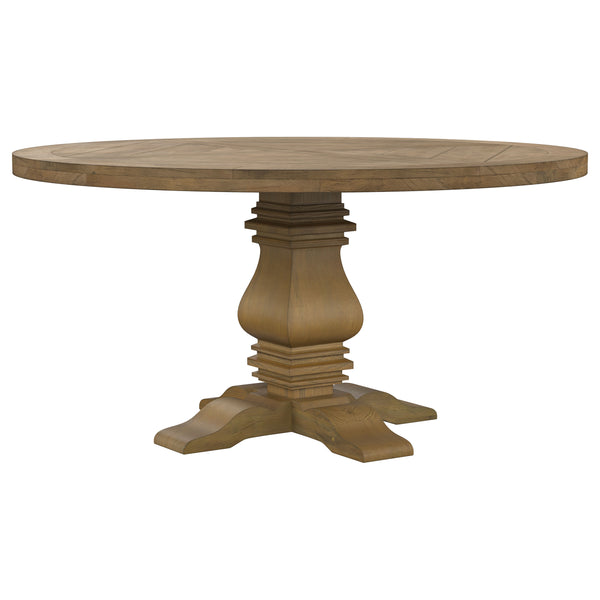 English Elm Rhea Rustic Honey Round Wood Dining Table with Solid Pine & Mahogany, Vintage Charm, Sturdy Elegance B062S00675