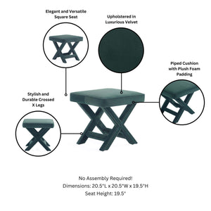 English Elm Abigail Forest Green Velvet Accent Bench – Elegant Upholstered Seating With Chic X-Cross Legs B365P398203