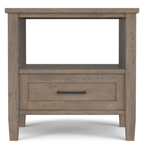 English Elm Ela Handcrafted Solid Wood End Table in Smoky Brown Finish with Drawer & Open Shelf, 18"x20" B136P203477