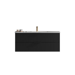 English Elm 48 Inch Floating Bathroom Vanity Fluted Matte Black with Ceramic Sink and Soft Close Drawers W3520S00040