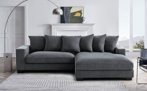 English Elm Luxe Oversized L-Shaped Sectional Couch With Chaise - Dark Grey Corduroy Sofa For Modern Living Rooms B2735S00004