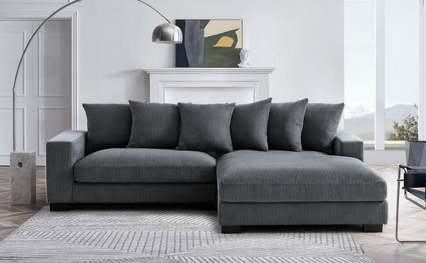 English Elm Luxe Oversized L-Shaped Sectional Couch With Chaise - Dark Grey Corduroy Sofa For Modern Living Rooms B2735S00004