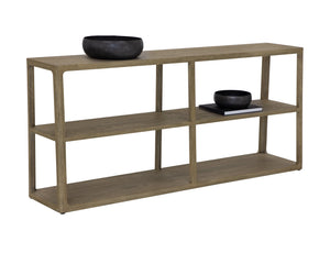 Sunpan Doncaster Low Bookcase - Modern Solid Oak Design in Smoke Grey, Perfect for Minimalist Spaces