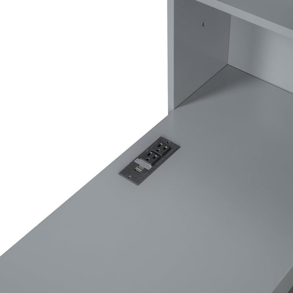 English Elm Twin Size Multifunctional Wooden Daybed With Usb Ports, Desk & 3 Storage Drawers In Gray Finish N820S00017E-GIGA