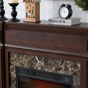 English Elm Electric Fireplace With Remote Control - Realistic 3D Flame & Stacked Stone Mantel, Cherry Finish W1758S00032