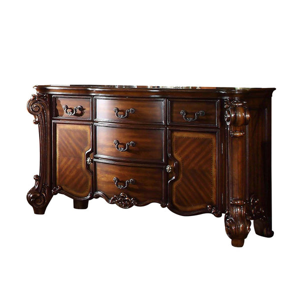 English Elm Vendome Cherry Finish 5-Drawer Dresser with 2 Doors, Felt-Lined Drawers & Antique Contrast Trim B2726P354670