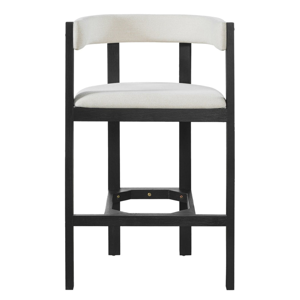 English Elm Bar Stools Set of 2 Rubberwood Barrel Back Counter Height Kitchen Island Seating Beige+Black N771P375076B