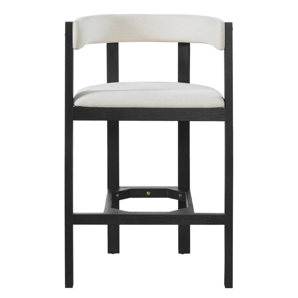 English Elm Bar Stools Set of 2 Rubberwood Barrel Back Counter Height Kitchen Island Seating Beige+Black N771P375076B