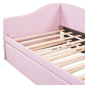 English Elm Twin Upholstered L-Shaped Daybed with Pop-Up Trundle, Space-Saving Guest Bed with Slats Kit and 400lb Capacity Pink SF000193AAH