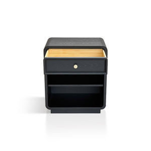 English Elm Nightstand Art Deco Matte Black Finish Antiqued Brass Hardware Open Shelf Bedroom B035P482920