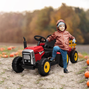 English Elm Aosom Kids Electric Ride on Tractor with Trailer Dual Motors Remote Control Led W2225P229216