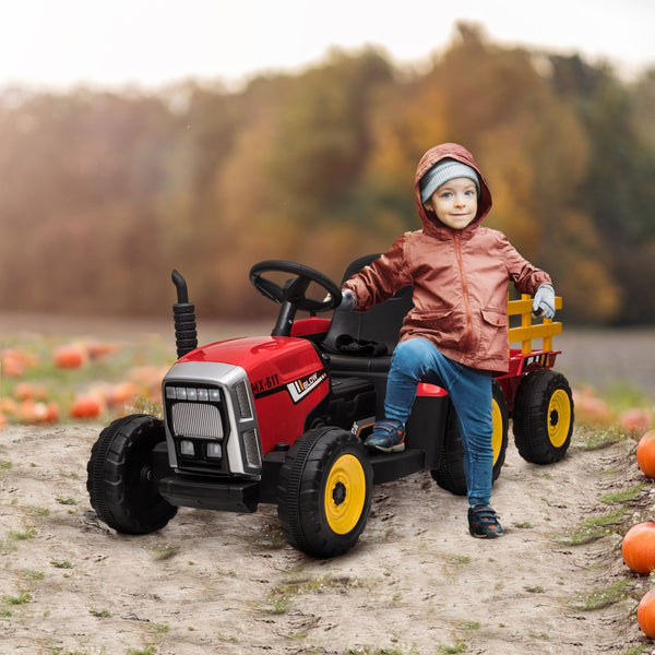 English Elm Aosom Kids Electric Ride on Tractor with Trailer Dual Motors Remote Control Led W2225P229216
