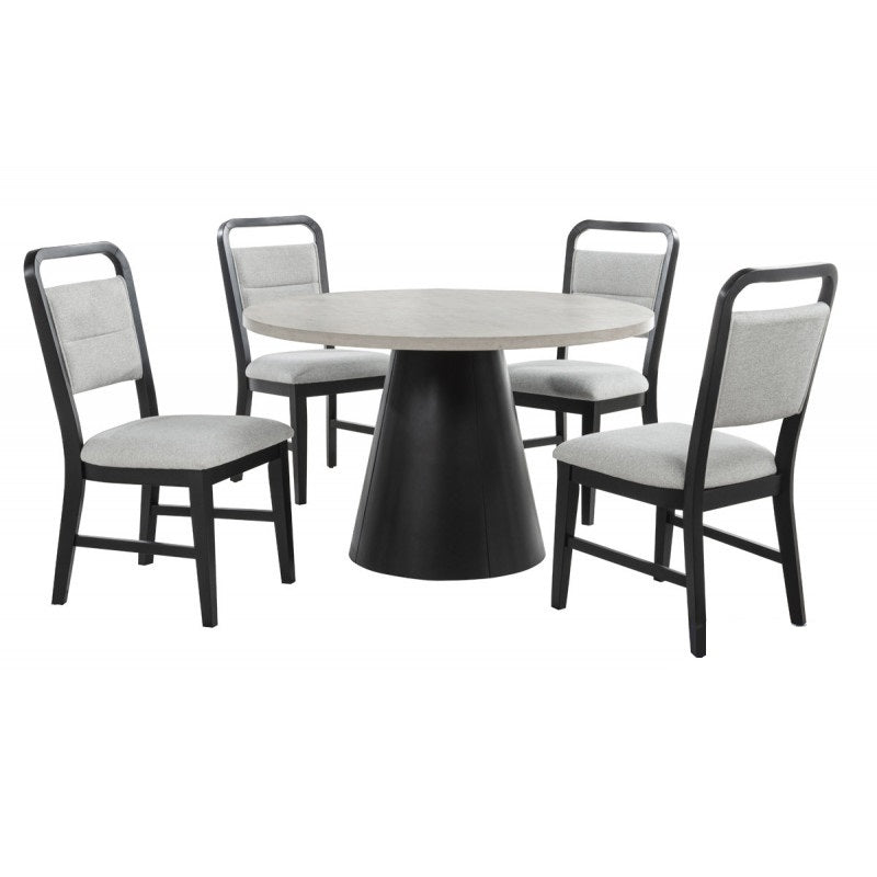 English Elm Contemporary 5-Piece Dining Set - Solid Wood Round Table & 4 Gray Upholstered Chairs For Style & Comfort B011S01842