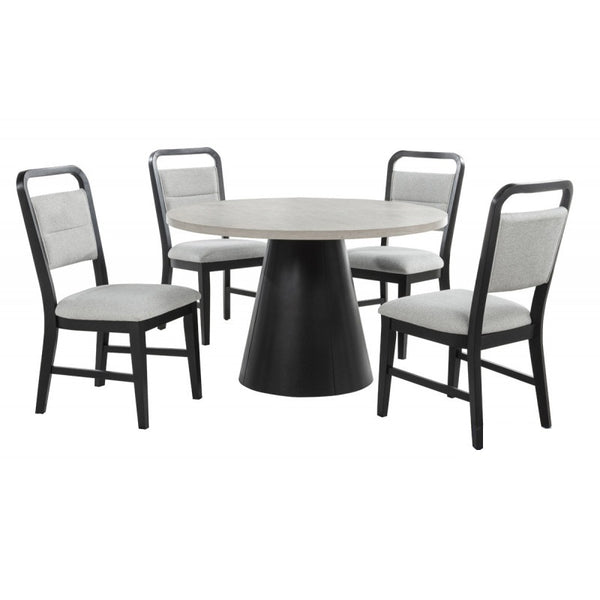 English Elm Contemporary 5-Piece Dining Set - Solid Wood Round Table & 4 Gray Upholstered Chairs For Style & Comfort B011S01842