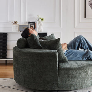 English Elm 55''L Chenille Foam Single Swivel Chair with Plush Backrest Pillow, 360° Smooth Recline for Living Room Lounge Comfort Green W834S00354