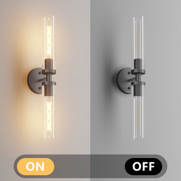 English Elm Wall Matte Modern Sconces Set of 2 for Bathroom Mirror & Hallway — Clear Glass LED Hardwired Surface Mount Black W1340P356898