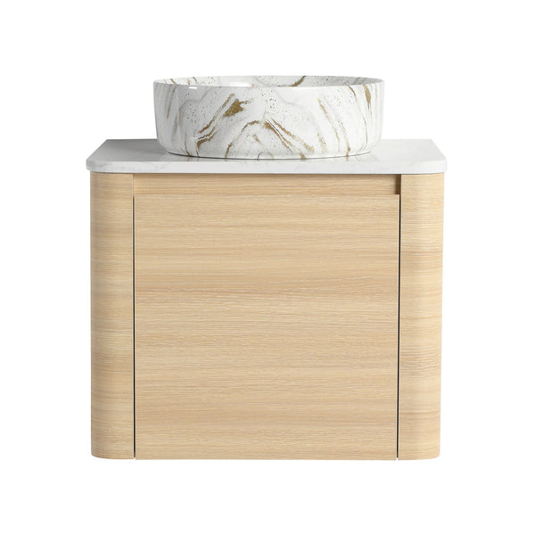 English Elm 24'' Sleek Wall-Mounted Bathroom Vanity With Ceramic Vessel Sink & Soft-Close Door For Small Spaces W999S00459