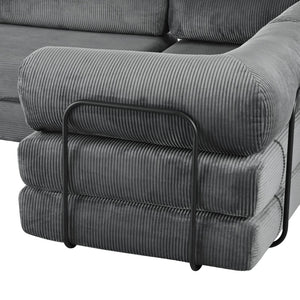 English Elm U_style Modular Corduroy Sectional Sofa Converts to Guest Bed for Apartment Living Grey WY000463AAE
