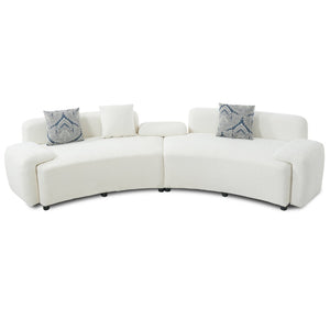 English Elm 122" Curved Sofa Off-white Fabric Four Seat Modern Living Room Couch with Damask Pillows Light Beige N758T030405A