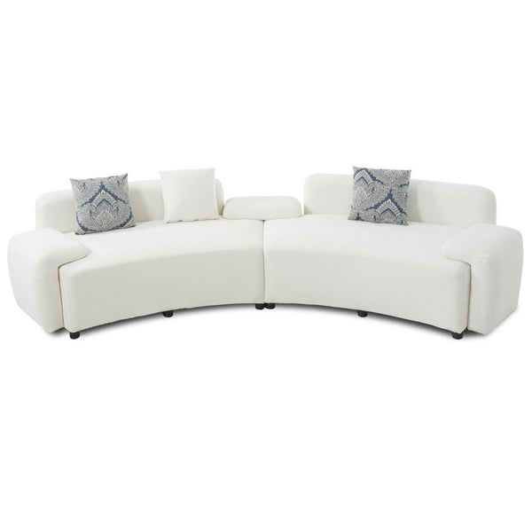 English Elm 122" Curved Sofa Off-white Fabric Four Seat Modern Living Room Couch with Damask Pillows Light Beige N758T030405A