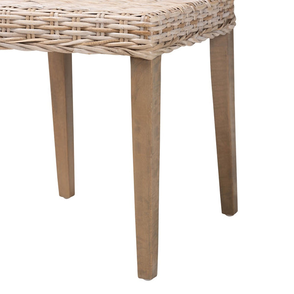 English Elm Bohemian Handwoven Kubu Rattan Mahogany Wood Dining Chair Organic Eclectic Style B2750P467743