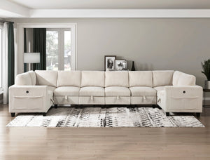 English Elm 8-Piece Modular Sectional Sofa with Hidden Storage, Side Pockets & Charging Ports in Corduroy Fabric Beige 28.5 L x 29 W x 20.5 H B011S01082