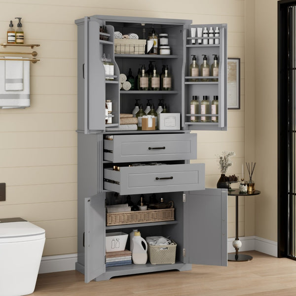 English Elm [video] Floor to Ceiling Matte Storage Cabinet with Drawers Shelves and Adjustable Interior Gray N759P407762E