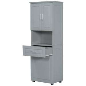 English Elm Tall Bathroom Cabinet with Tilt-Out Laundry Hamper, Adjustable Shelves, Anti-Tip Design & Large Storage Grey WF323481AAE