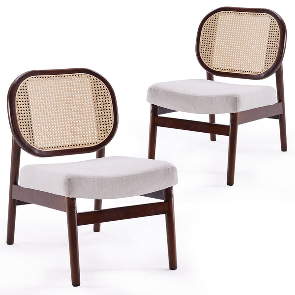 English Elm Rattan Mid-Century Accent Chair with Handcrafted Rattan Back, Solid Wood Frame, Comfortable Velvet Seat Beige T3623P409097