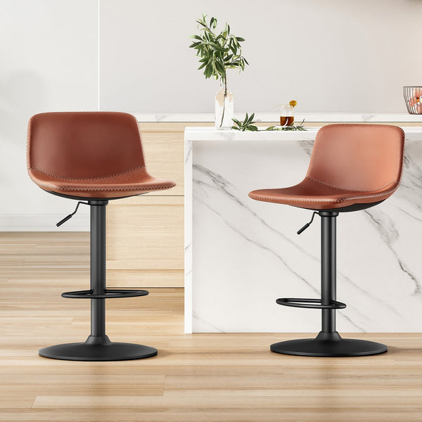 English Elm Adjustable Mid Century Swivel Bar Stools Set of 2, PU Leather Rustic Counter Chairs 350LB Capacity T3623P354963