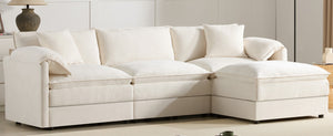 English Elm [video]103" Chenille L-shaped Sectional with Movable Ottoman Deep Seat Cloud Sofa White N723S0687W