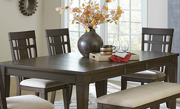 English Elm Dark Brown Oak Expandable Dining Set Arts and Crafts Style with Beige Upholstered Seats B011S00987