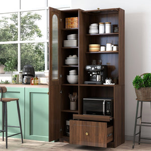 English Elm Kitchen Farmhouse Pantry Cabinet Tall Freestanding Three Door Pull Out Organizer W331S00212