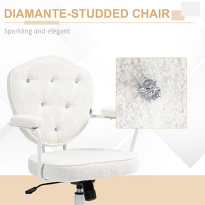 English Elm Homcom Plush Swivel Chair With Rhinestone Tufting, Cozy Teddy Bear Fleece For Home Office Or Vanity W2225P250014