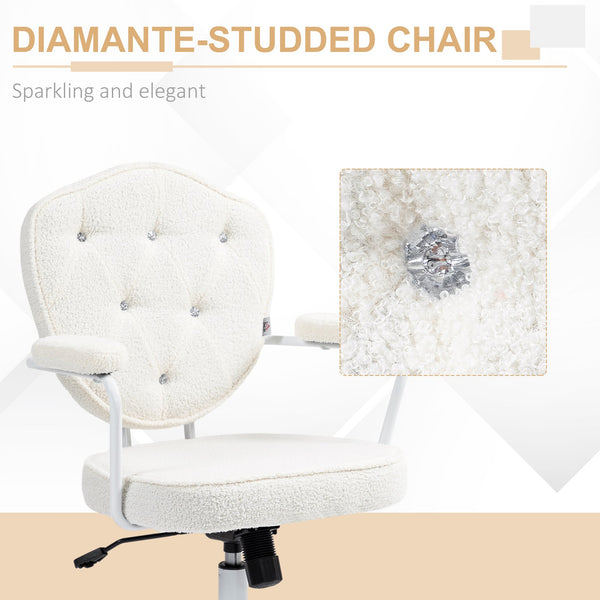 English Elm Homcom Plush Swivel Chair With Rhinestone Tufting, Cozy Teddy Bear Fleece For Home Office Or Vanity W2225P250014