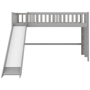English Elm Twin Low Loft Bed with Slide and Ladder — Space-Saving Pine & MDF Frame, Quiet Durable Design Gray WF286078AAE