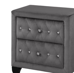 English Elm Sophia Velvet Upholstered Crystal Tufted 2-Drawer Nightstand — Gray Wood Frame, Luxe Storage Elegance G150108609