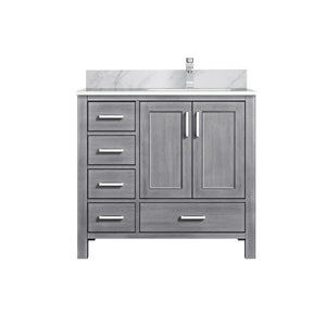 English Elm Distressed Grey 36" Bathroom Vanity with Carrara Marble Top, Soft-Close Drawers & Chrome Faucet Set B2731P259042