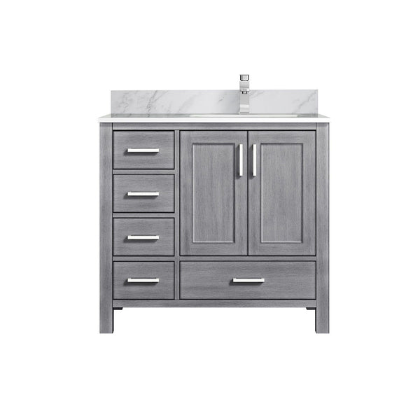 English Elm Distressed Grey 36" Bathroom Vanity with Carrara Marble Top, Soft-Close Drawers & Chrome Faucet Set B2731P259042